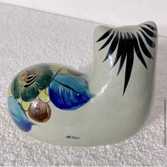 Vintage Tonala Mexico Folk Art Grey Painted Ceramic Cat Statue - Picture 9 of 16